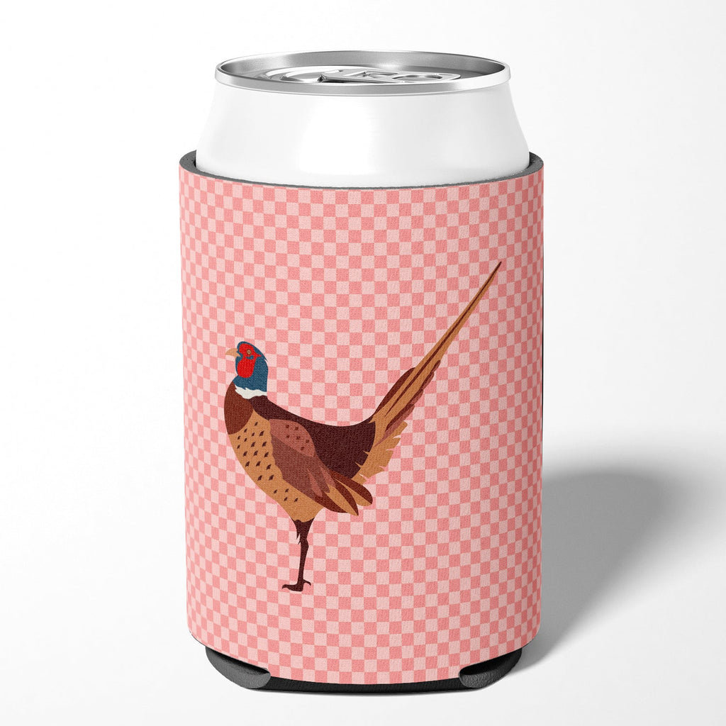 Ring-necked Common Pheasant Pink Check Can or Bottle Hugger Cooler Sleeve for Standard 12 oz Cans, Insulated Foam Beer & Soda Can Hugger Reusable