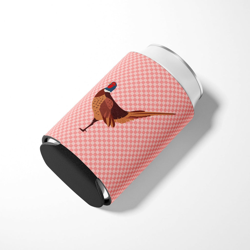 Ring-necked Common Pheasant Pink Check Can or Bottle Hugger Cooler Sleeve for Standard 12 oz Cans, Insulated Foam Beer & Soda Can Hugger Reusable