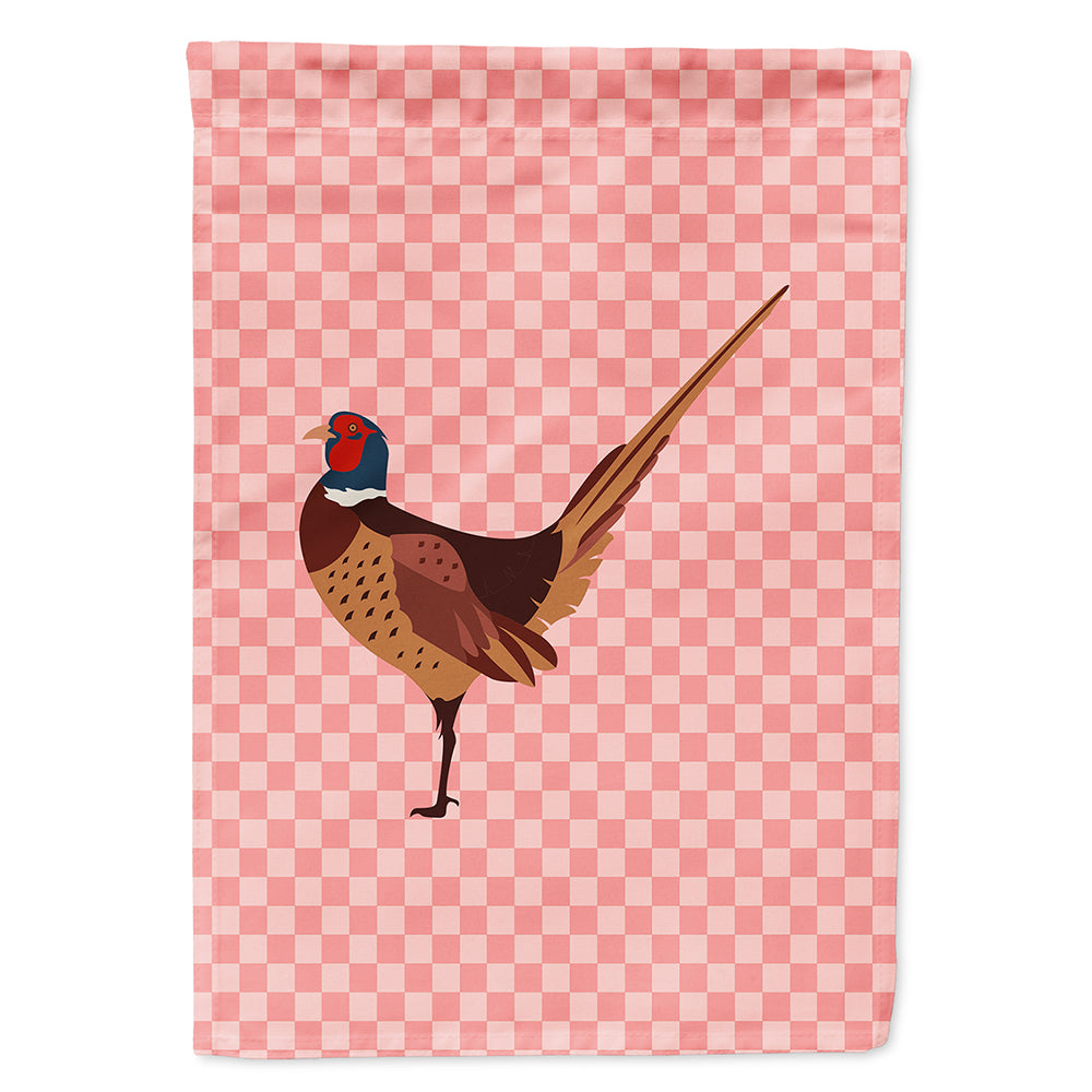 Ring-necked Common Pheasant Pink Check House Flag 28x40 Porch Sleeve Pole Decorative Outside Yard Banner Artwork Wall Hanging, Polyester