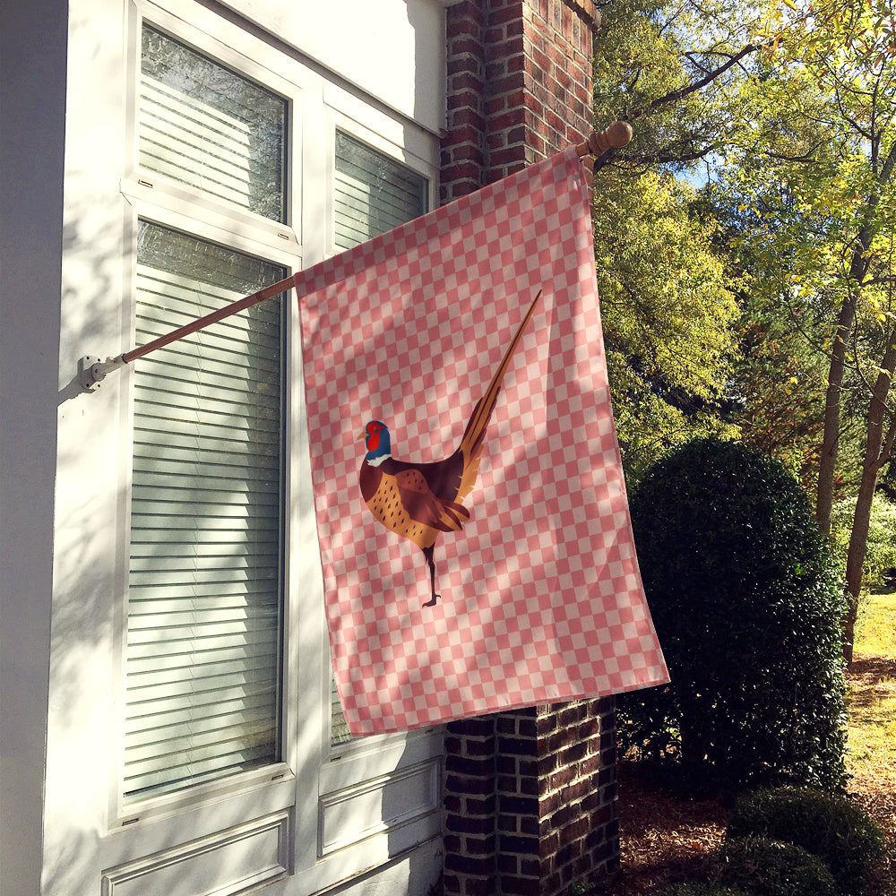 Ring-necked Common Pheasant Pink Check House Flag 28x40 Porch Sleeve Pole Decorative Outside Yard Banner Artwork Wall Hanging, Polyester