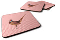 Ring-necked Common Pheasant Pink Check Foam Coasters Set of 4 Cup Coasters for Indoor Outdoor, Tabletop Protection, Anti Slip, Mouse pad Material