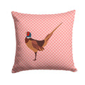 Ring-necked Common Pheasant Pink Check Decorative Throw Pillow 14x14 Indoor Outdoor Accent Cushion, Fabric Cover with Insert for Sofa, Bed, Porch & Living Room