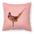 Ring-necked Common Pheasant Pink Check Decorative Throw Pillow 18x18 Indoor Outdoor Accent Cushion, Fabric Cover with Insert for Sofa, Bed, Porch & Living Room