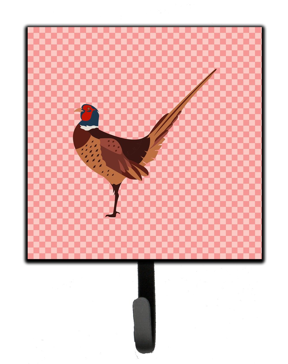 Ring-necked Common Pheasant Pink Check Leash or Key Holder Wall Hooks, Key Hooks Holder, Coat Rack Wall Mount, Coat Hooks, Hooks for Hanging Keys, Towels, Aprons, Leashes