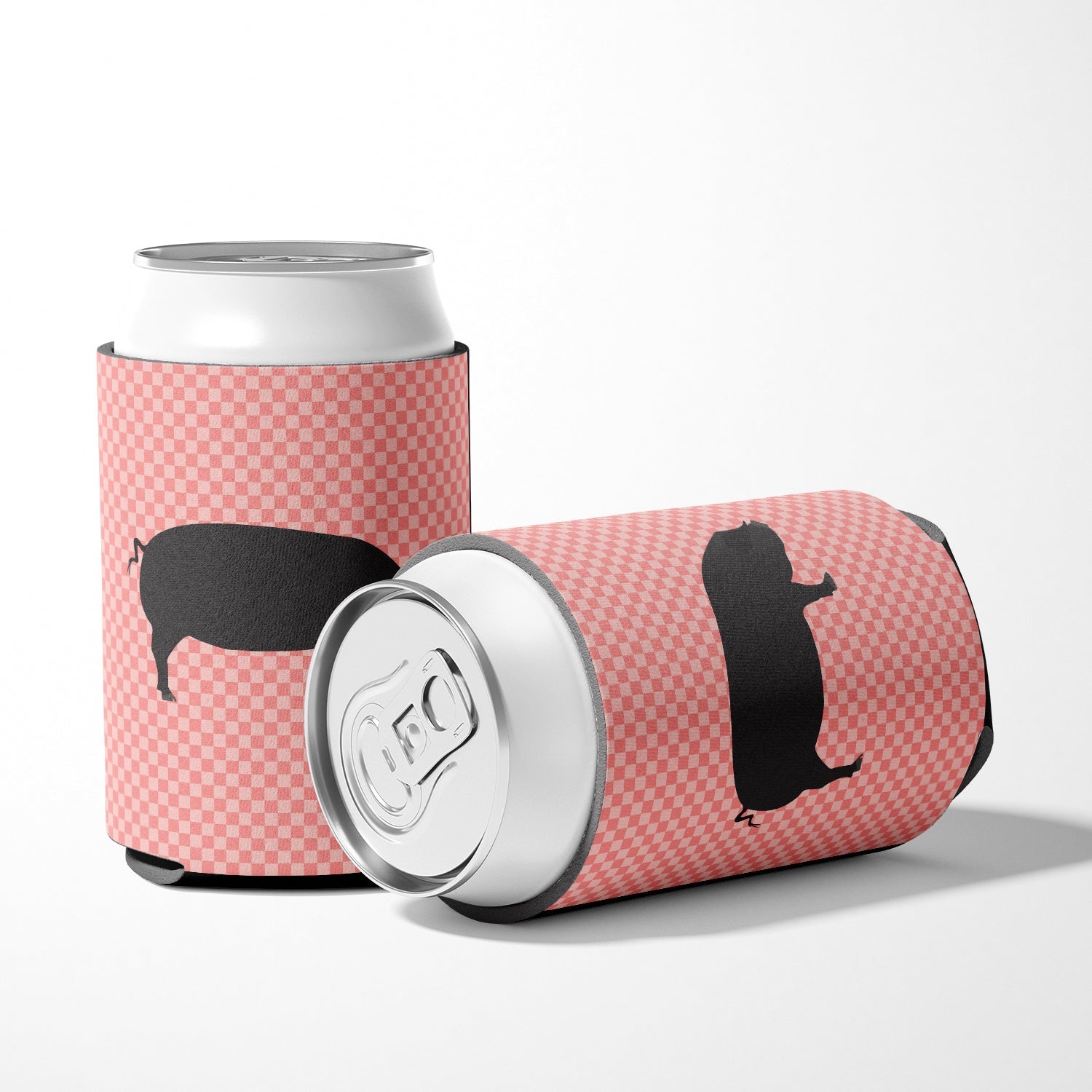 Devon Large Black Pig Pink Check Can or Bottle Hugger Cooler Sleeve for Standard 12 oz Cans, Insulated Foam Beer & Soda Can Hugger Reusable