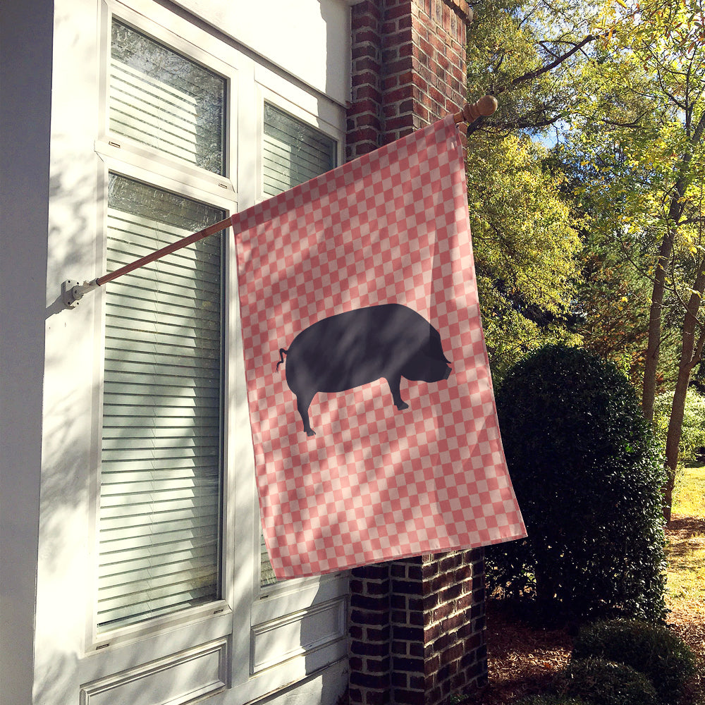 Devon Large Black Pig Pink Check House Flag 28x40 Porch Sleeve Pole Decorative Outside Yard Banner Artwork Wall Hanging, Polyester