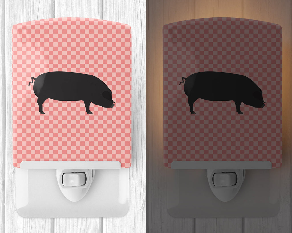 Devon Large Black Pig Pink Check Ceramic Night Light Compact, UL-Certified, Ideal for Bedroom, Bathroom, Nursery, Hallway, Kitchen, 6x4x3, Multicolor