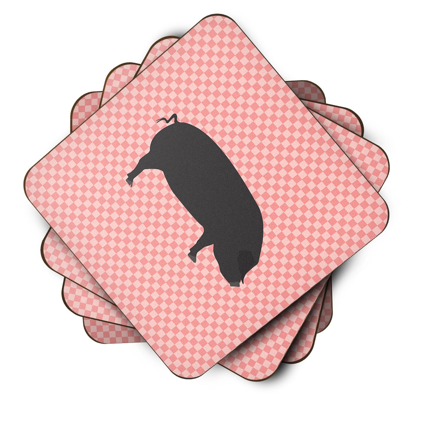 Devon Large Black Pig Pink Check Foam Coasters Set of 4 Cup Coasters for Indoor Outdoor, Tabletop Protection, Anti Slip, Mouse pad Material