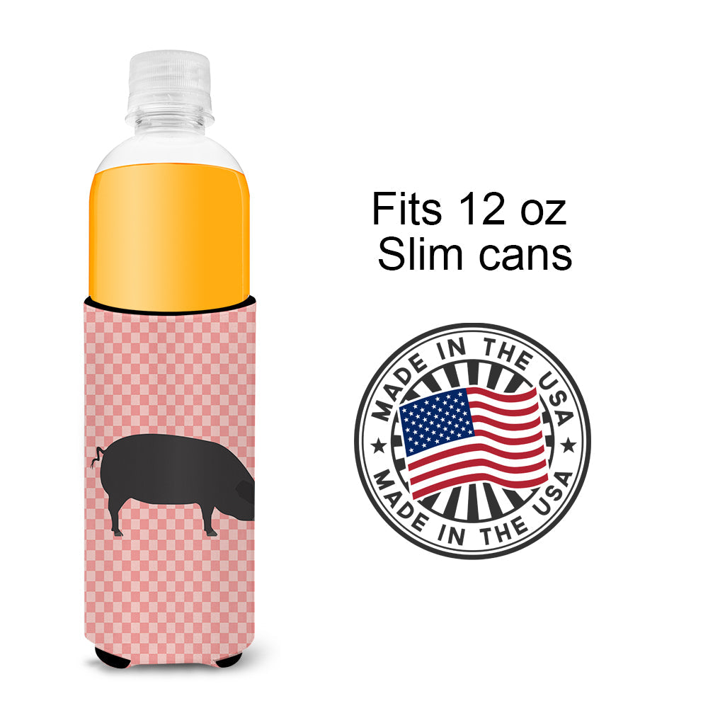 Devon Large Black Pig Pink Check Slim Can Hugger , Insulated Foam Hugger for 12 oz Slim Cans, Beer Bottles & Water Bottles, Printed in USA