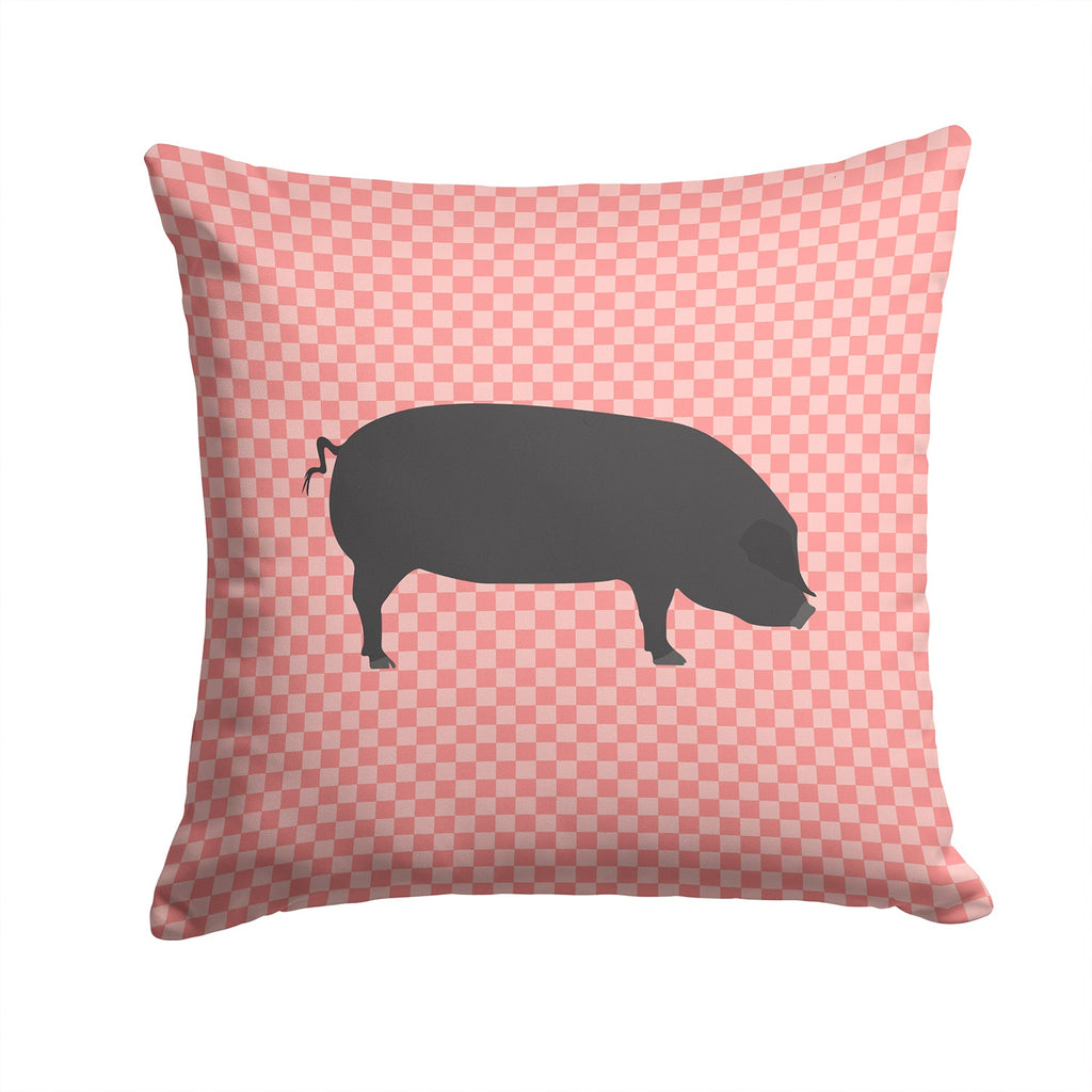 Devon Large Black Pig Pink Check Decorative Throw Pillow 14x14 Indoor Outdoor Accent Cushion, Fabric Cover with Insert for Sofa, Bed, Porch & Living Room