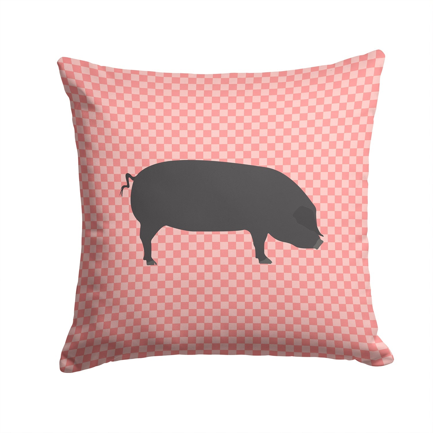 Devon Large Black Pig Pink Check Decorative Throw Pillow 14x14 Indoor Outdoor Accent Cushion, Fabric Cover with Insert for Sofa, Bed, Porch & Living Room