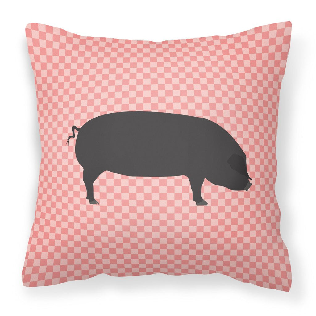 Devon Large Black Pig Pink Check Decorative Throw Pillow 18x18 Indoor Outdoor Accent Cushion, Fabric Cover with Insert for Sofa, Bed, Porch & Living Room