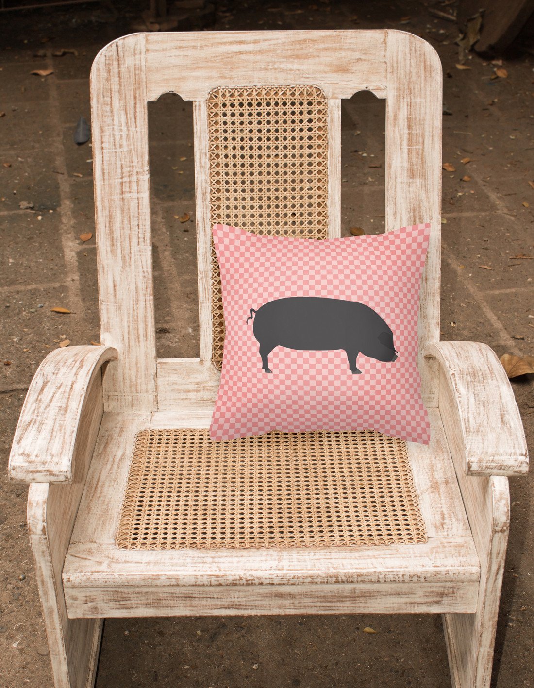 Devon Large Black Pig Pink Check Decorative Throw Pillow 18x18 Indoor Outdoor Accent Cushion, Fabric Cover with Insert for Sofa, Bed, Porch & Living Room