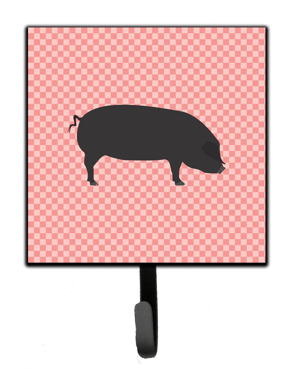 Devon Large Black Pig Pink Check Leash or Key Holder Wall Hooks, Key Hooks Holder, Coat Rack Wall Mount, Coat Hooks, Hooks for Hanging Keys, Towels, Aprons, Leashes