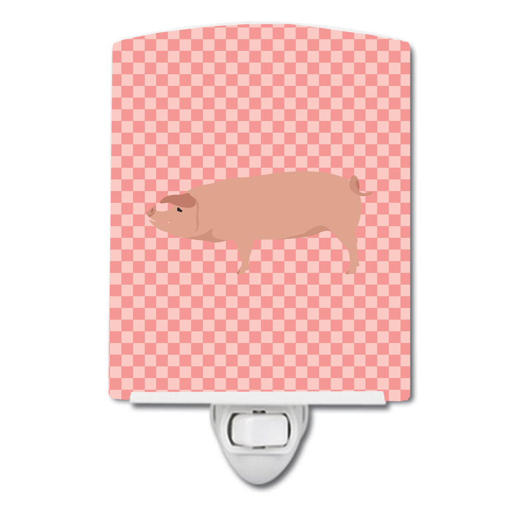 American Landrace Pig Pink Check Ceramic Night Light Compact, UL-Certified, Ideal for Bedroom, Bathroom, Nursery, Hallway, Kitchen, 6x4x3, Multicolor