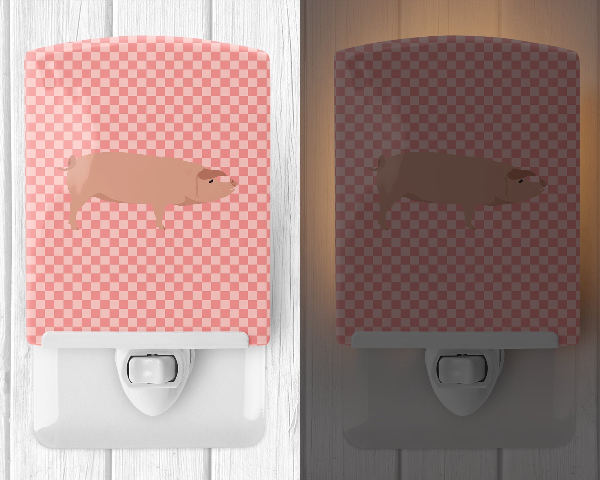 American Landrace Pig Pink Check Ceramic Night Light Compact, UL-Certified, Ideal for Bedroom, Bathroom, Nursery, Hallway, Kitchen, 6x4x3, Multicolor