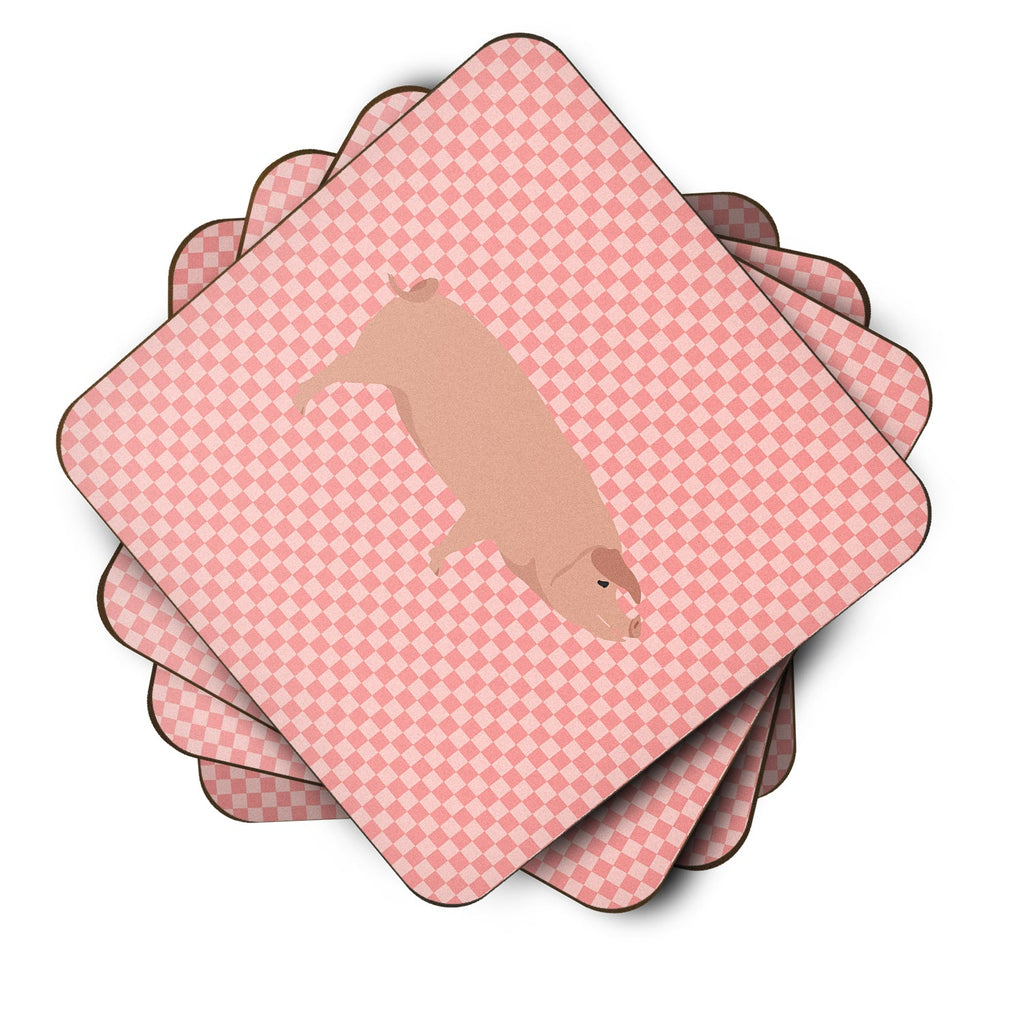 American Landrace Pig Pink Check Foam Coasters Set of 4 Cup Coasters for Indoor Outdoor, Tabletop Protection, Anti Slip, Mouse pad Material