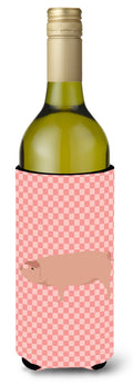 American Landrace Pig Pink Check Wine Bottle Hugger Gift Sleeve for Standard 750 ml Bottles, Insulated Reusable Also Fits Mini Shot & Pint Bottles
