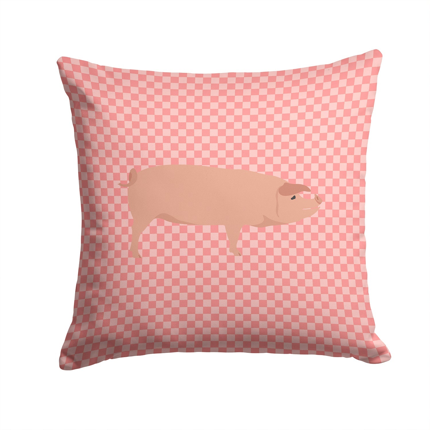 American Landrace Pig Pink Check Decorative Throw Pillow 14x14 Indoor Outdoor Accent Cushion, Fabric Cover with Insert for Sofa, Bed, Porch & Living Room