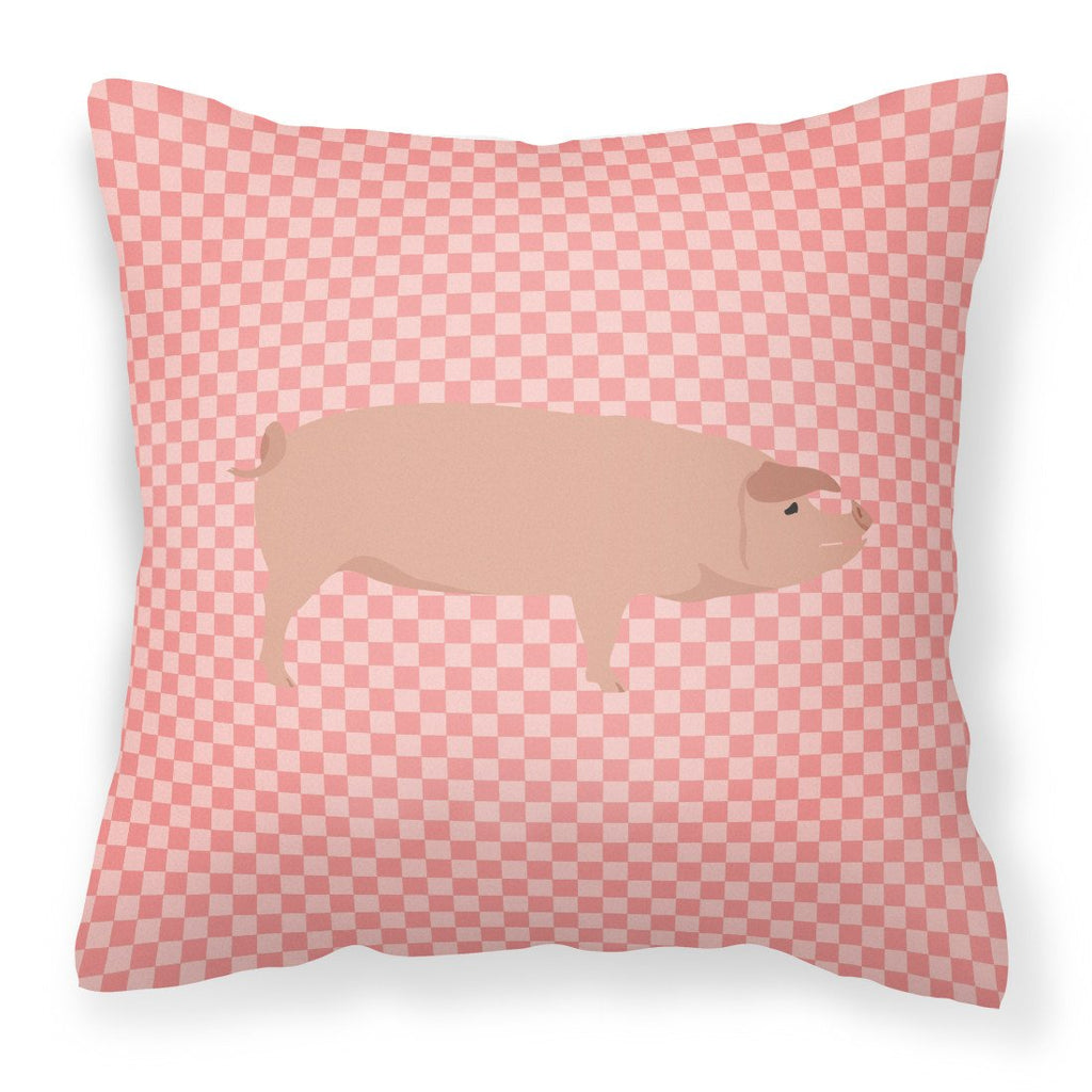 American Landrace Pig Pink Check Decorative Throw Pillow 18x18 Indoor Outdoor Accent Cushion, Fabric Cover with Insert for Sofa, Bed, Porch & Living Room