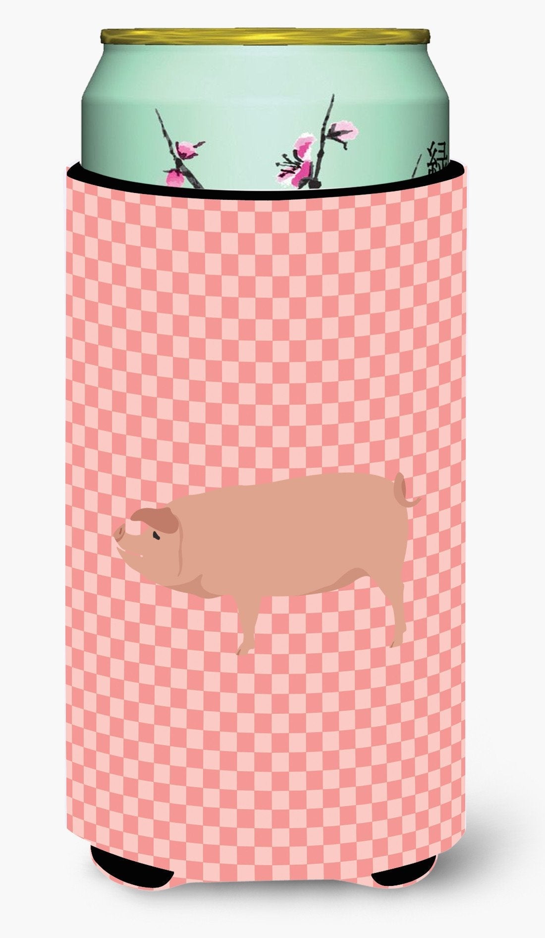 American Landrace Pig Pink Check Tall Boy Hugger Can Cooler Sleeve Machine Washable Drink Collapsible Insulator Beverage Insulated Holder