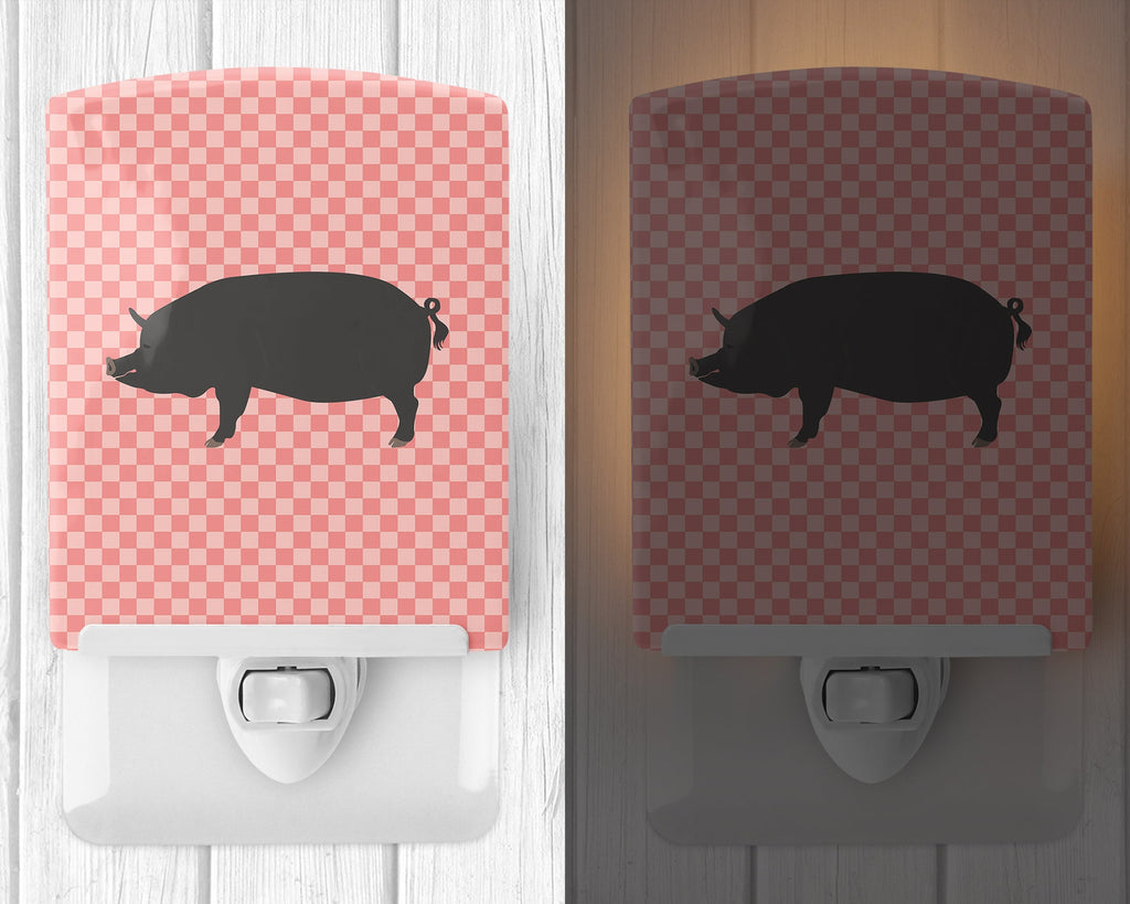 Berkshire Pig Pink Check Ceramic Night Light Compact, UL-Certified, Ideal for Bedroom, Bathroom, Nursery, Hallway, Kitchen, 6x4x3, Multicolor