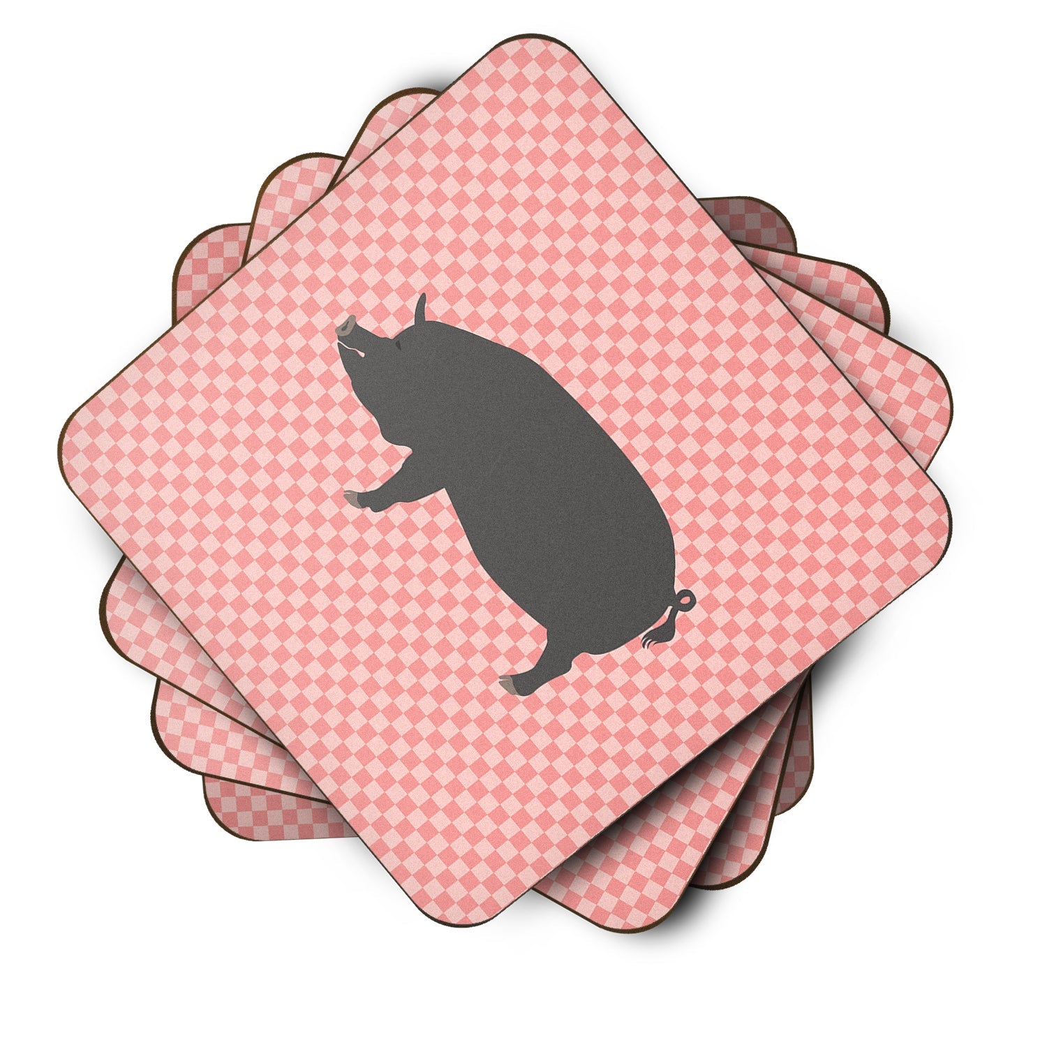 Berkshire Pig Pink Check Foam Coasters Set of 4 Cup Coasters for Indoor Outdoor, Tabletop Protection, Anti Slip, Mouse pad Material