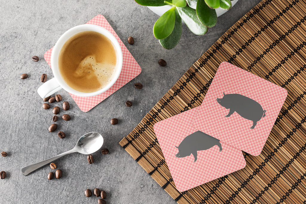 Berkshire Pig Pink Check Foam Coasters Set of 4 Cup Coasters for Indoor Outdoor, Tabletop Protection, Anti Slip, Mouse pad Material