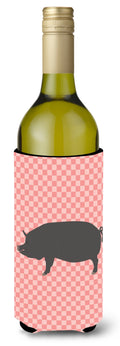 Berkshire Pig Pink Check Wine Bottle Hugger Gift Sleeve for Standard 750 ml Bottles, Insulated Reusable Also Fits Mini Shot & Pint Bottles