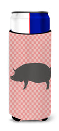 Berkshire Pig Pink Check Slim Can Hugger , Insulated Foam Hugger for 12 oz Slim Cans, Beer Bottles & Water Bottles, Printed in USA