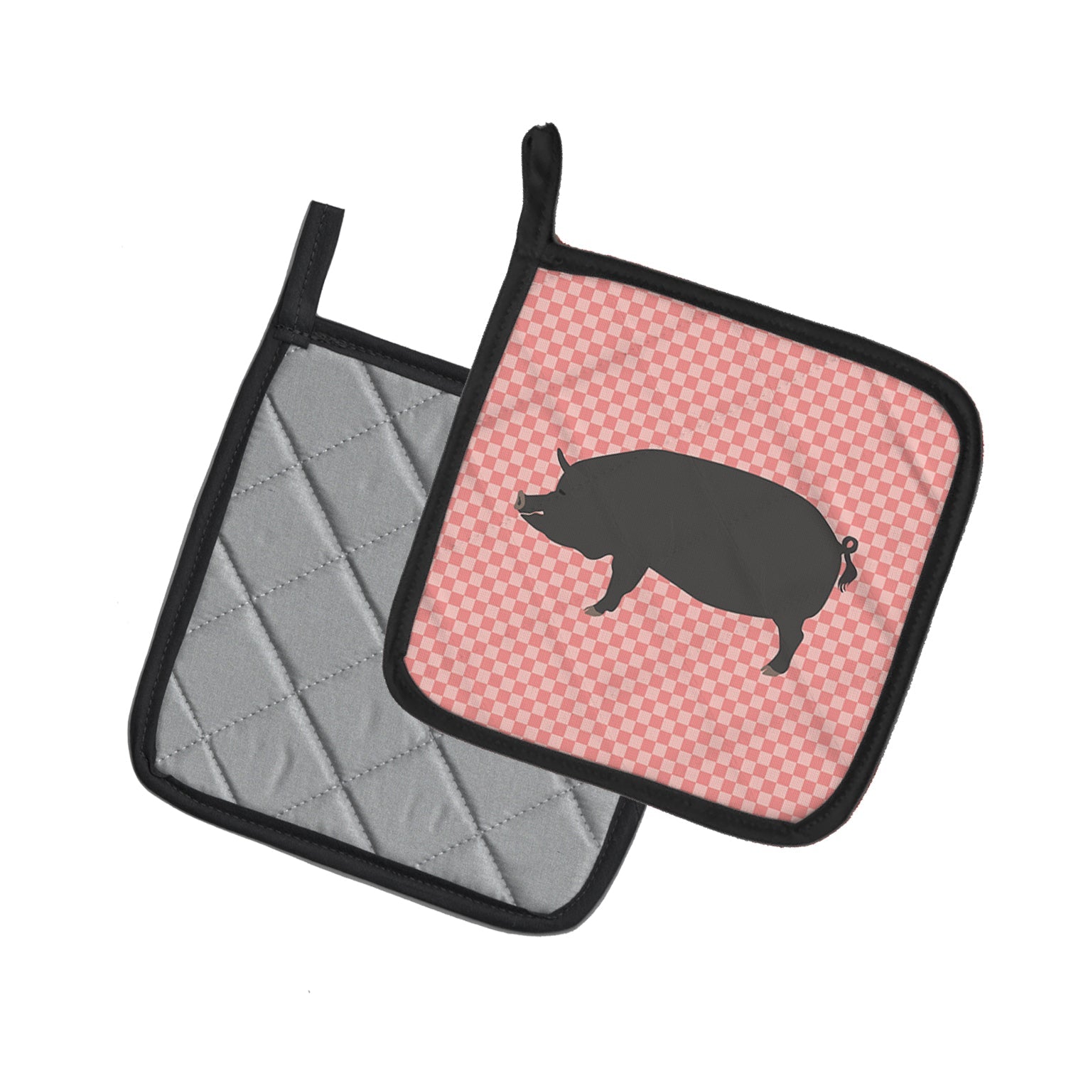 Berkshire Pig Pink Check Pot Holder Set of 2 Heat Resistant Quilted Hot Pads 7.5 x 7.5 Inch, Insulated Kitchen Trivets for Cooking & Baking