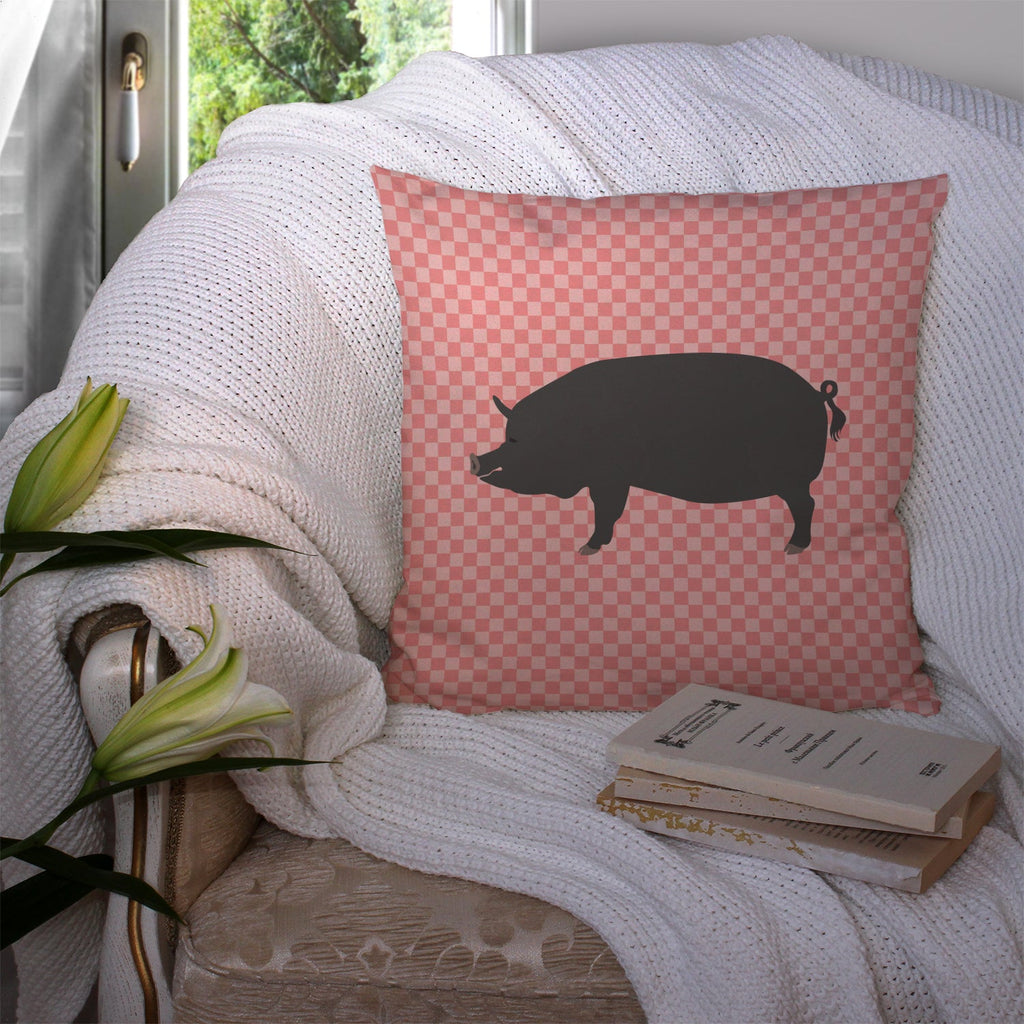 Berkshire Pig Pink Check Decorative Throw Pillow 14x14 Indoor Outdoor Accent Cushion, Fabric Cover with Insert for Sofa, Bed, Porch & Living Room