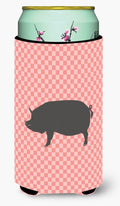 Berkshire Pig Pink Check Tall Boy Hugger Can Cooler Sleeve Machine Washable Drink Collapsible Insulator Beverage Insulated Holder