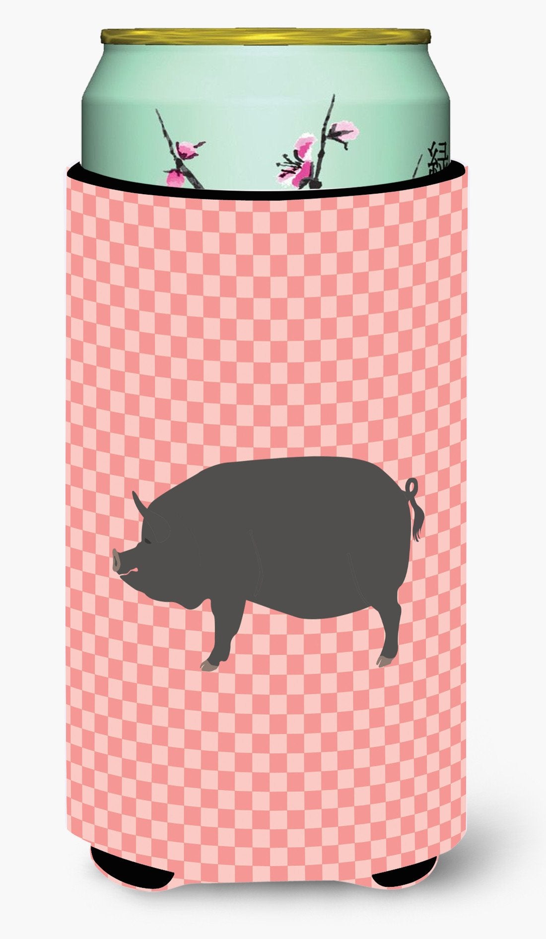 Berkshire Pig Pink Check Tall Boy Hugger Can Cooler Sleeve Machine Washable Drink Collapsible Insulator Beverage Insulated Holder