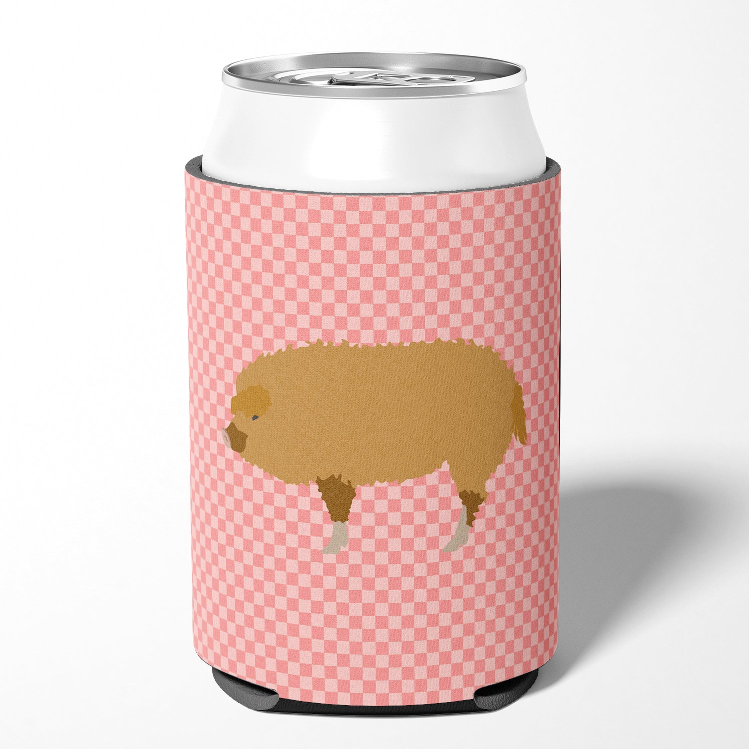 Hungarian Mangalica Pig Pink Check Can or Bottle Hugger Cooler Sleeve for Standard 12 oz Cans, Insulated Foam Beer & Soda Can Hugger Reusable