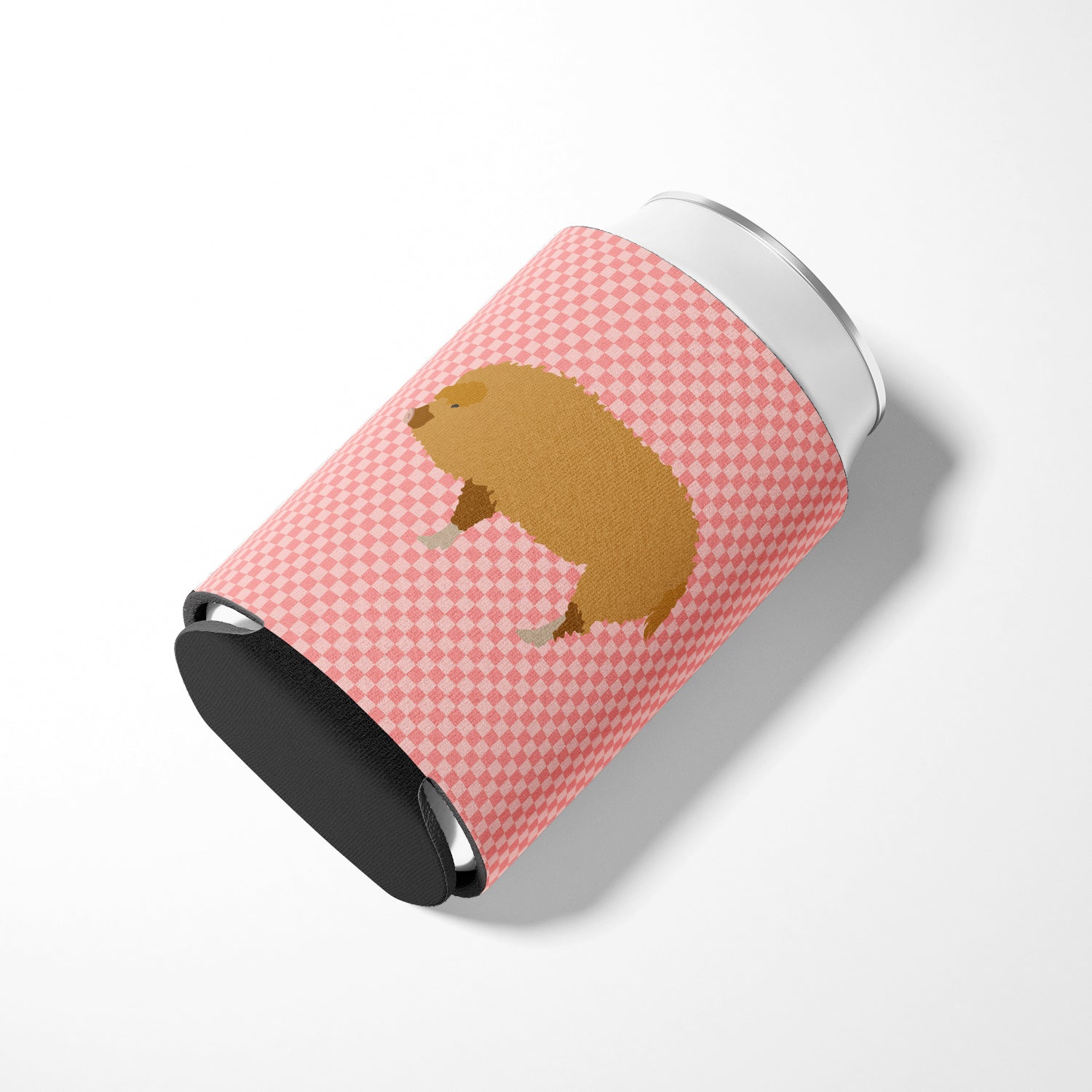 Hungarian Mangalica Pig Pink Check Can or Bottle Hugger Cooler Sleeve for Standard 12 oz Cans, Insulated Foam Beer & Soda Can Hugger Reusable