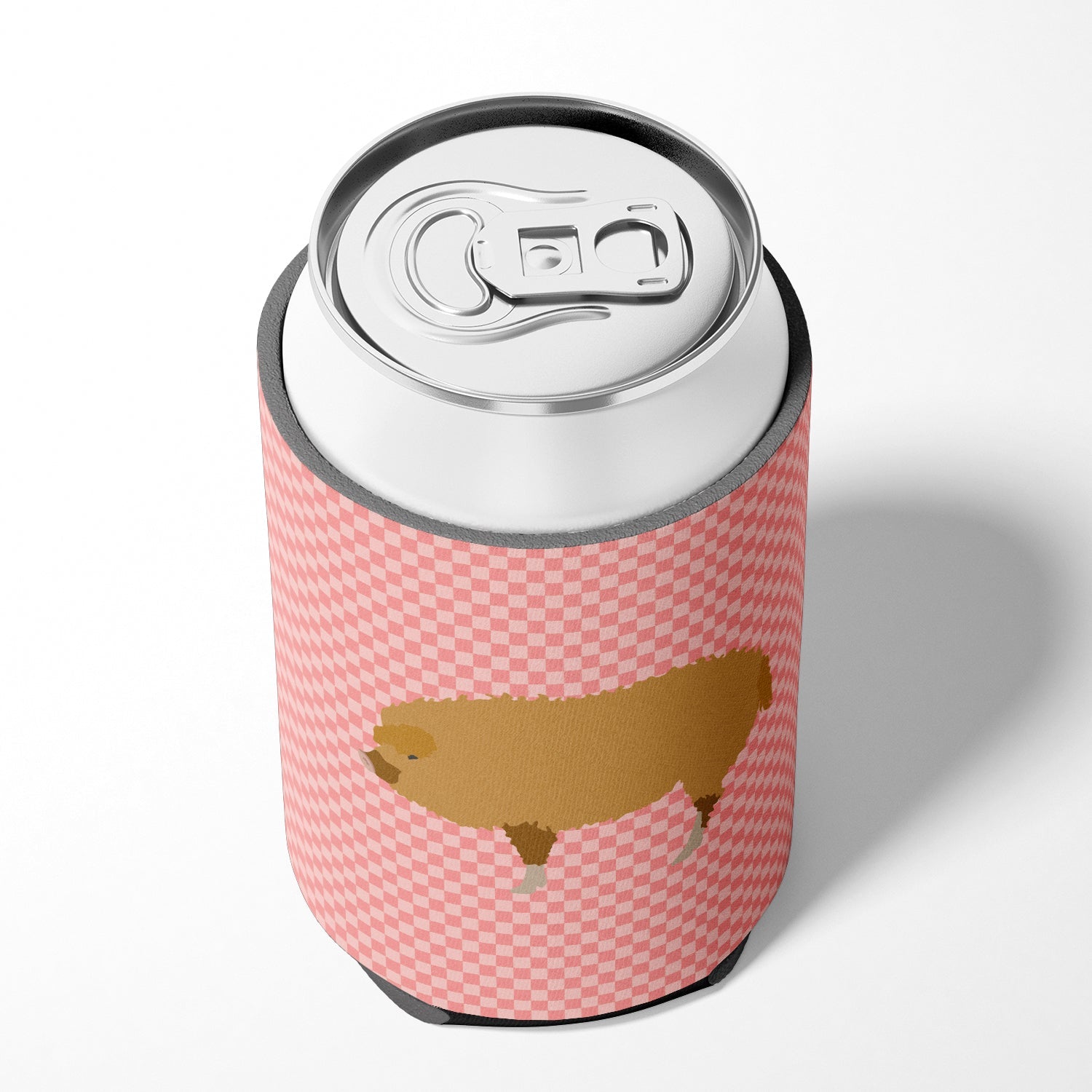 Hungarian Mangalica Pig Pink Check Can or Bottle Hugger Cooler Sleeve for Standard 12 oz Cans, Insulated Foam Beer & Soda Can Hugger Reusable