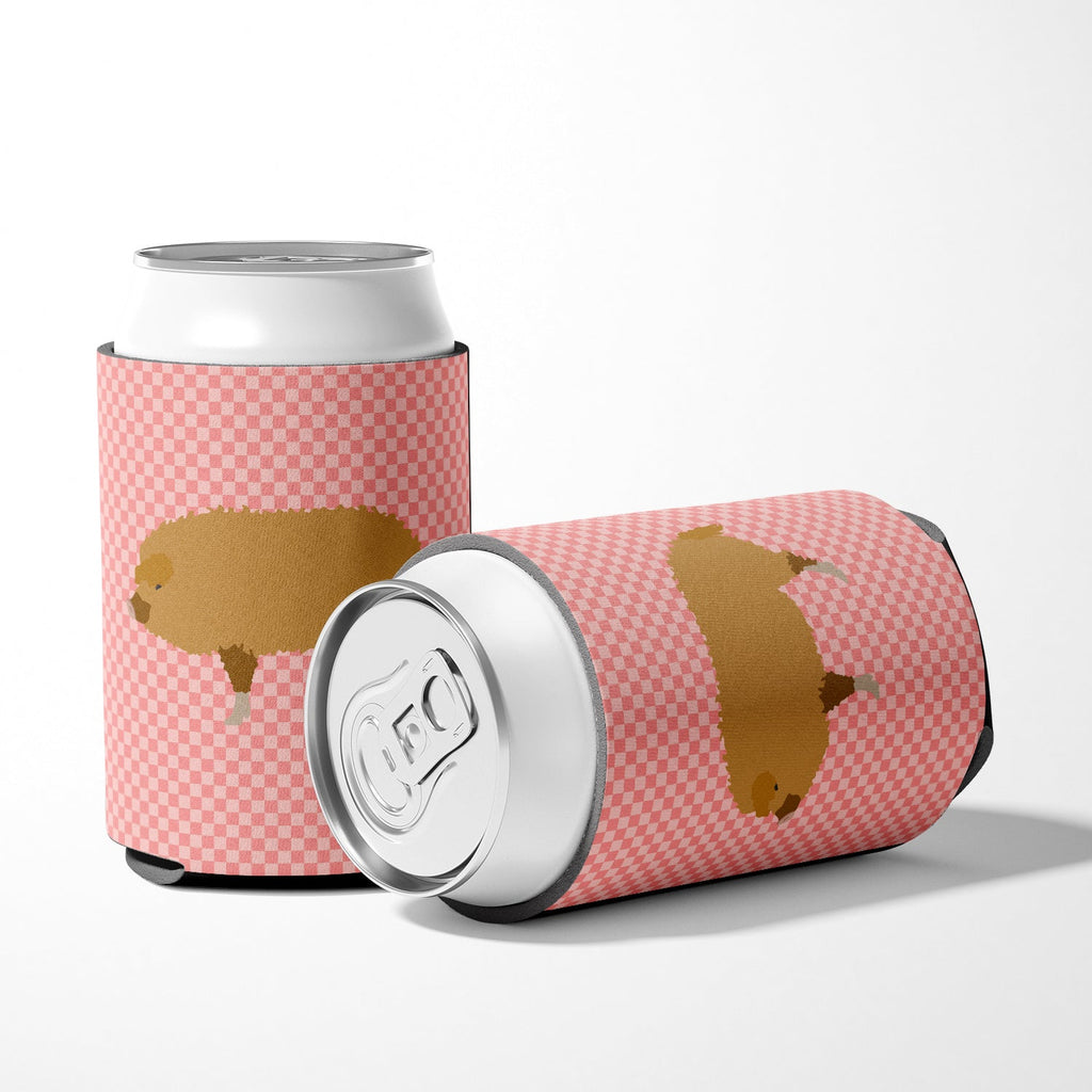 Hungarian Mangalica Pig Pink Check Can or Bottle Hugger Cooler Sleeve for Standard 12 oz Cans, Insulated Foam Beer & Soda Can Hugger Reusable