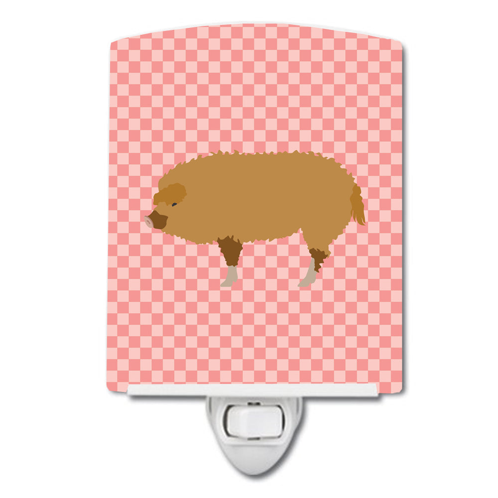 Hungarian Mangalica Pig Pink Check Ceramic Night Light Compact, UL-Certified, Ideal for Bedroom, Bathroom, Nursery, Hallway, Kitchen, 6x4x3, Multicolor