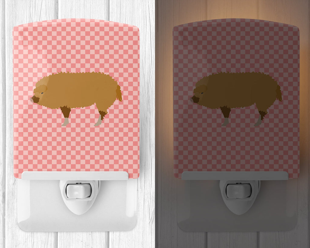 Hungarian Mangalica Pig Pink Check Ceramic Night Light Compact, UL-Certified, Ideal for Bedroom, Bathroom, Nursery, Hallway, Kitchen, 6x4x3, Multicolor
