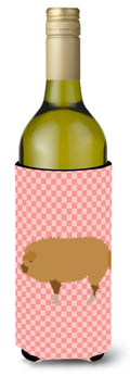 Hungarian Mangalica Pig Pink Check Wine Bottle Hugger Gift Sleeve for Standard 750 ml Bottles, Insulated Reusable Also Fits Mini Shot & Pint Bottles