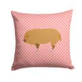 Hungarian Mangalica Pig Pink Check Decorative Throw Pillow 14x14 Indoor Outdoor Accent Cushion, Fabric Cover with Insert for Sofa, Bed, Porch & Living Room