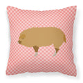 Hungarian Mangalica Pig Pink Check Decorative Throw Pillow 18x18 Indoor Outdoor Accent Cushion, Fabric Cover with Insert for Sofa, Bed, Porch & Living Room
