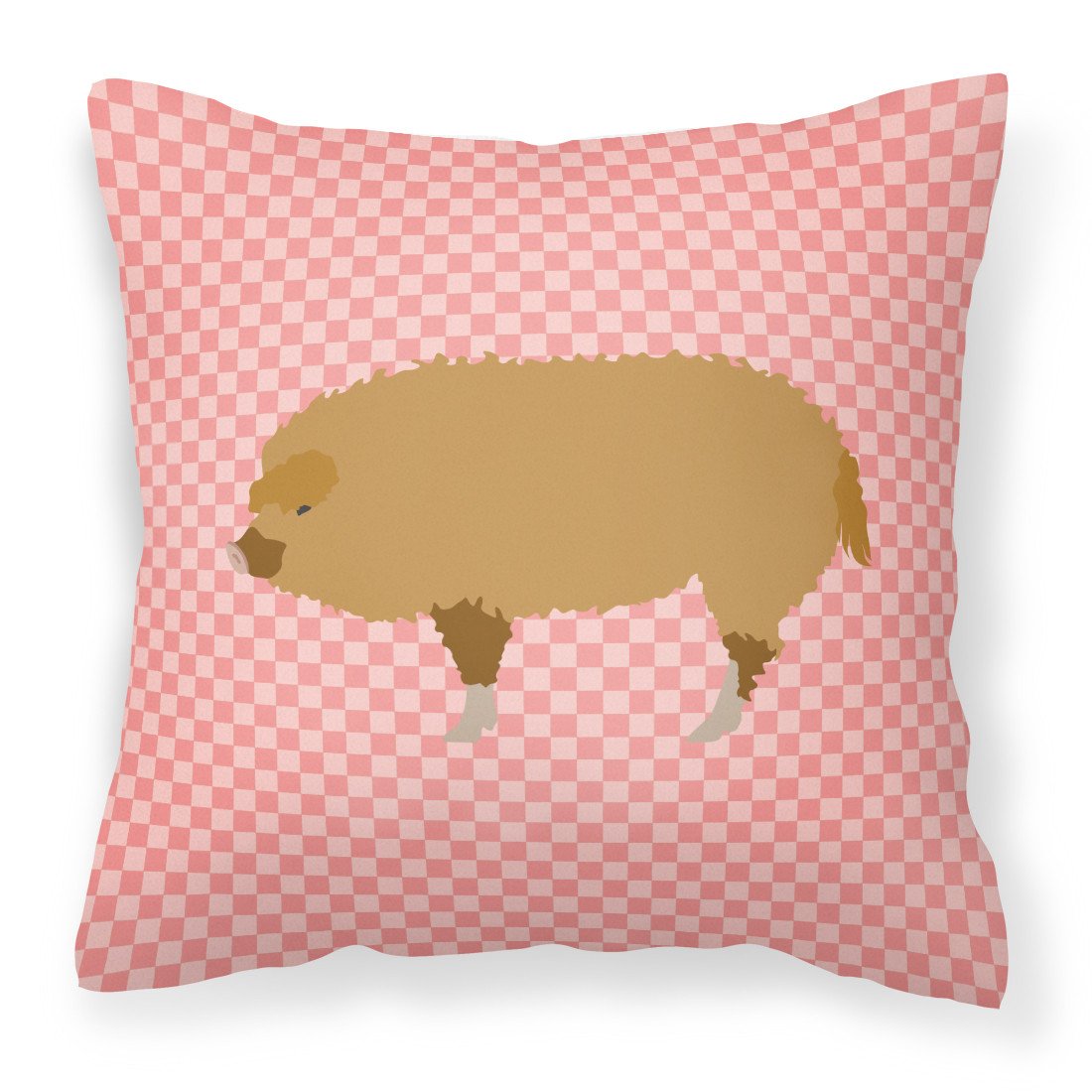 Hungarian Mangalica Pig Pink Check Decorative Throw Pillow 18x18 Indoor Outdoor Accent Cushion, Fabric Cover with Insert for Sofa, Bed, Porch & Living Room