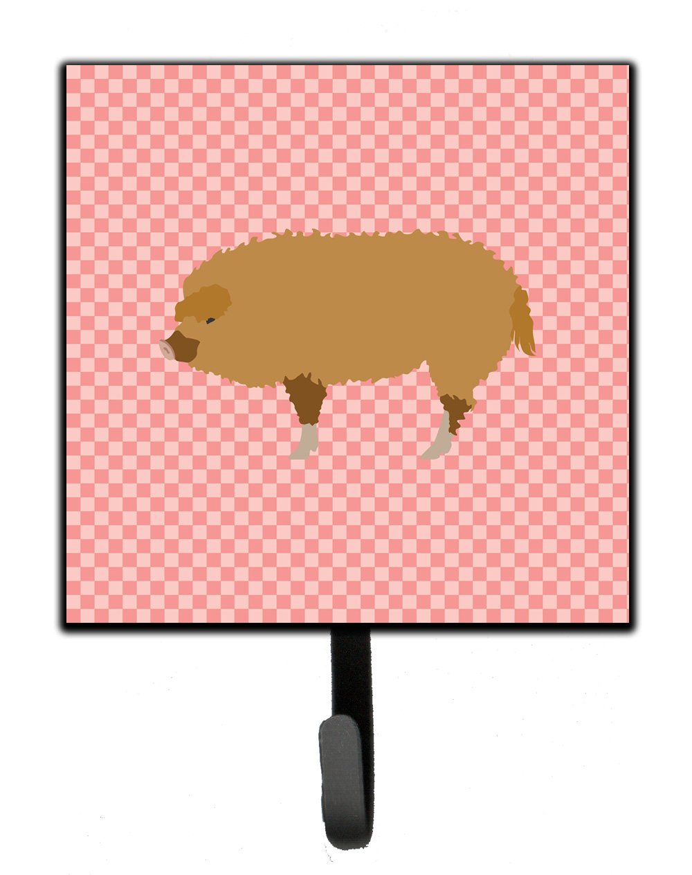 Hungarian Mangalica Pig Pink Check Leash or Key Holder Wall Hooks, Key Hooks Holder, Coat Rack Wall Mount, Coat Hooks, Hooks for Hanging Keys, Towels, Aprons, Leashes