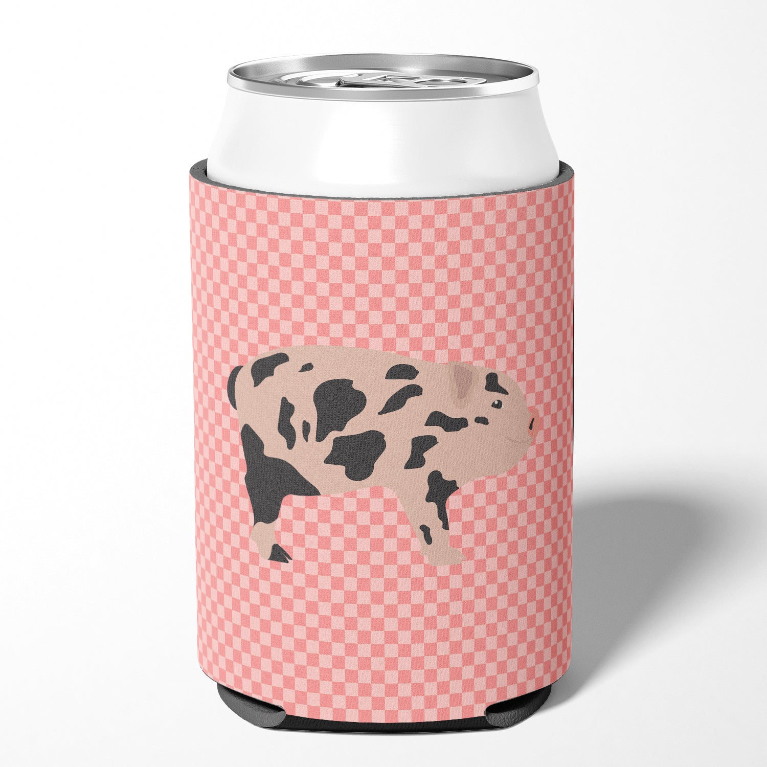 Mini Miniature Pig Pink Check Can or Bottle Hugger Cooler Sleeve for Standard 12 oz Cans, Insulated Foam Beer & Soda Can Hugger Reusable