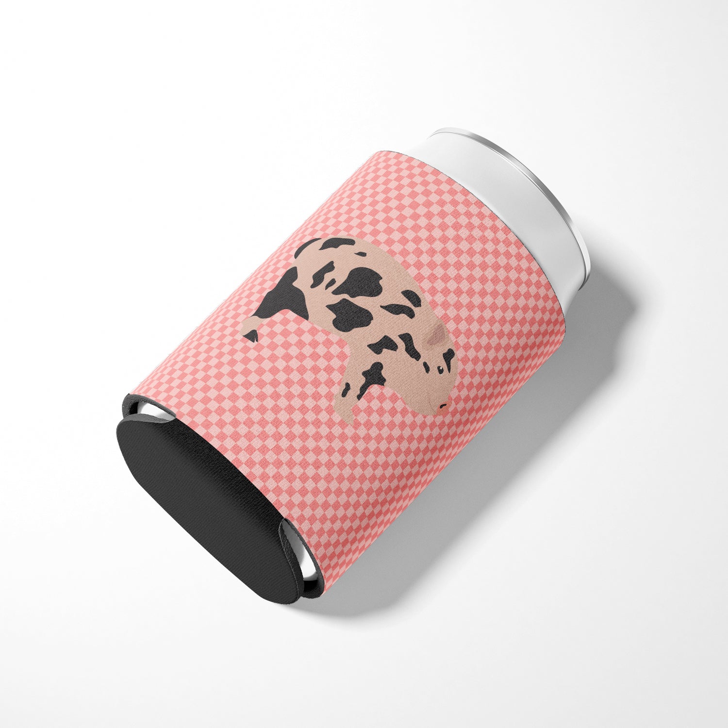 Mini Miniature Pig Pink Check Can or Bottle Hugger Cooler Sleeve for Standard 12 oz Cans, Insulated Foam Beer & Soda Can Hugger Reusable