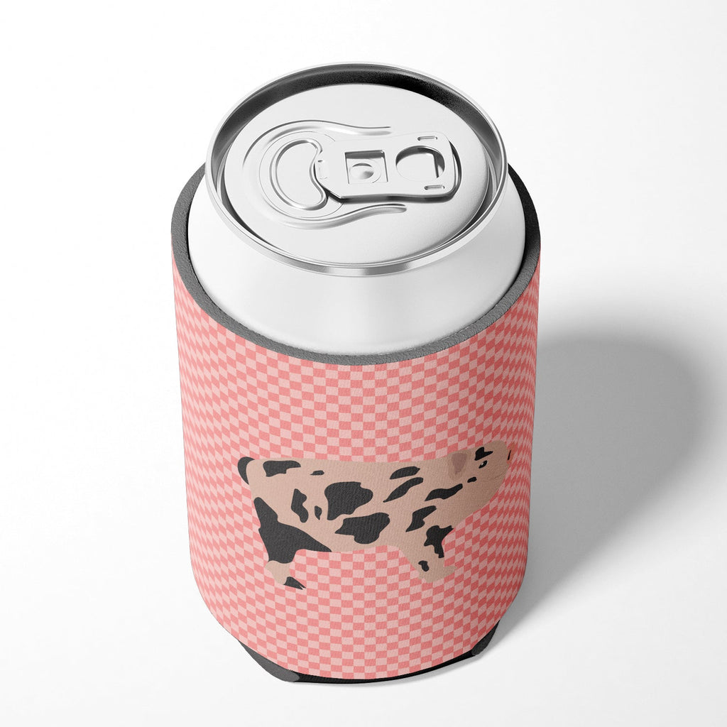 Mini Miniature Pig Pink Check Can or Bottle Hugger Cooler Sleeve for Standard 12 oz Cans, Insulated Foam Beer & Soda Can Hugger Reusable