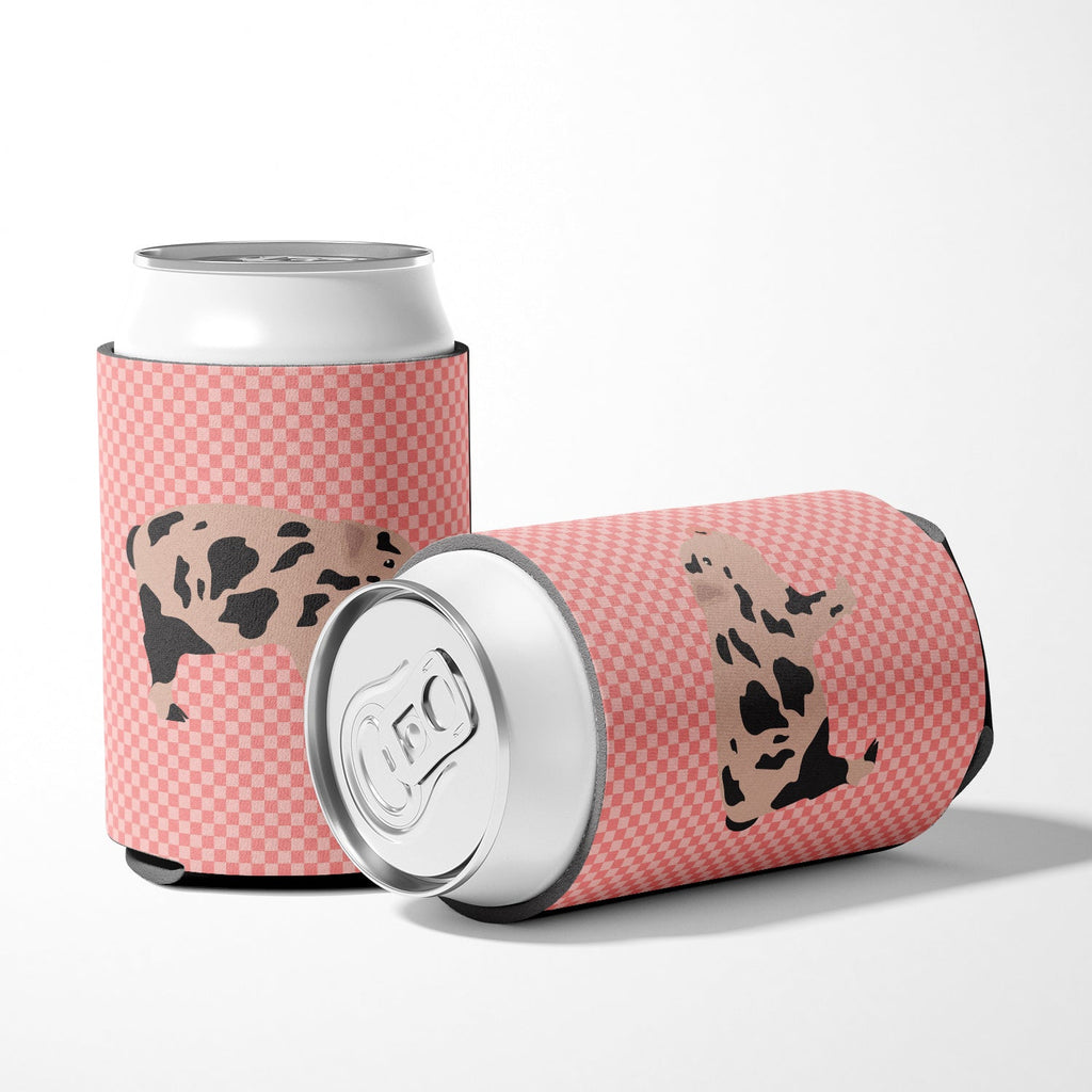 Mini Miniature Pig Pink Check Can or Bottle Hugger Cooler Sleeve for Standard 12 oz Cans, Insulated Foam Beer & Soda Can Hugger Reusable