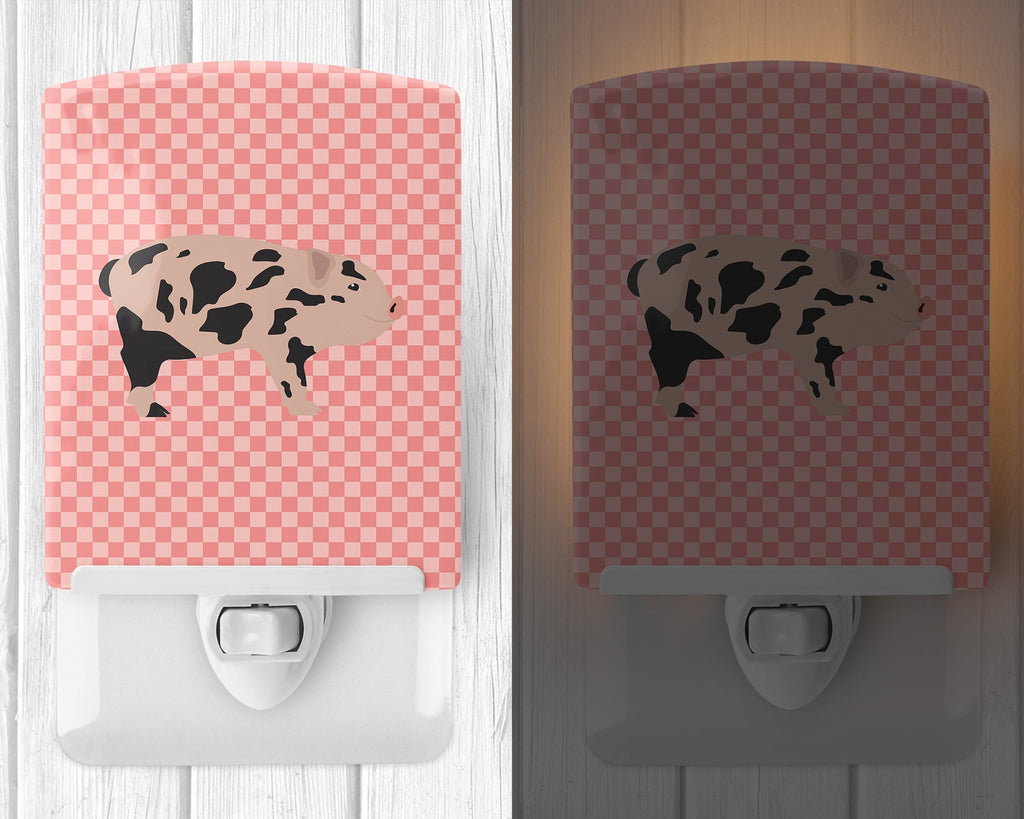 Mini Miniature Pig Pink Check Ceramic Night Light Compact, UL-Certified, Ideal for Bedroom, Bathroom, Nursery, Hallway, Kitchen, 6x4x3, Multicolor